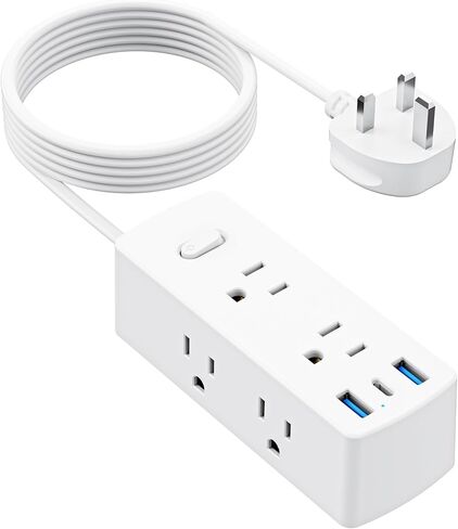 Italy Travel Plug Adapter, Olcorife US to Italy Type L Plug Adapter, International Power Strip with 8 Outlets and 4 USB(1 USB-C), 5 FT Cord for Italy Chile Ethiopia Libya in Kuwait