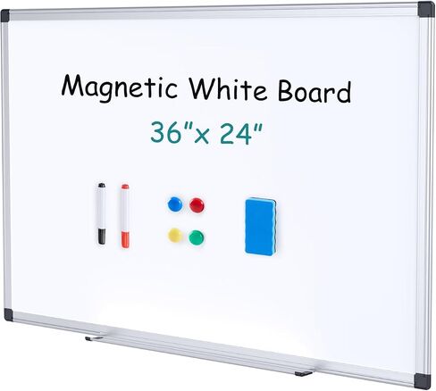 OLIXIS Magnetic White Board, Dry Erase Board for Wall 36" x 24", Hanging Mounted Whiteboard with 1 Dry Eraser & 2 Multicolor Markers & 4 Magnetic Pins, Silver Aluminium Frame for Home, School, Office in Saudi Arabia