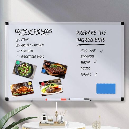 OLIXIS Magnetic White Board, Dry Erase Board for Wall 36" x 24", Hanging Mounted Whiteboard with 1 Dry Eraser & 2 Multicolor Markers & 4 Magnetic Pins, Silver Aluminium Frame for Home, School, Office in Saudi Arabia