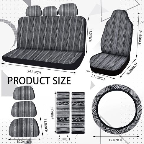 14 قطعة من أغطية مقاعد السيارة باجا، مجموعة كاملة متعددة الألوان، بطانية سرج زرقاء، أغطية مقاعد سيارة بوهو مخططة، غطاء عجلة القيادة، وسادات حزام الأمان، غطاء كريستالي معلق، زينة كأس مناسبة لسيارة سيدان فان in Kuwait