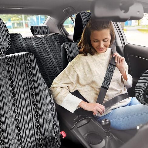 14 قطعة من أغطية مقاعد السيارة باجا، مجموعة كاملة متعددة الألوان، بطانية سرج زرقاء، أغطية مقاعد سيارة بوهو مخططة، غطاء عجلة القيادة، وسادات حزام الأمان، غطاء كريستالي معلق، زينة كأس مناسبة لسيارة سيدان فان in Kuwait