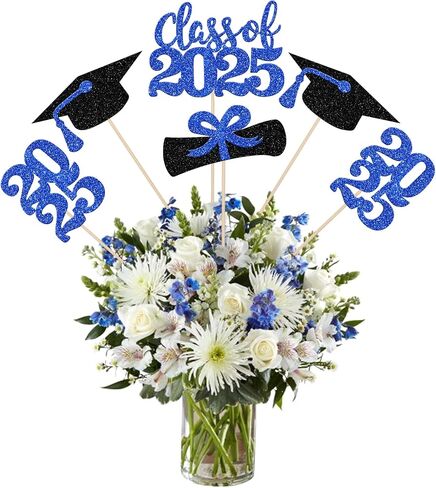 12 PCS Class of 2025 Centerpiece Stick 2025 Crurats Grad Toppers Diploma Carguation Cap 2025 Table Flower Contpiece Sticks for 2025 Tervement Thief Decorations Supplies Supplies Black in Saudi Arabia