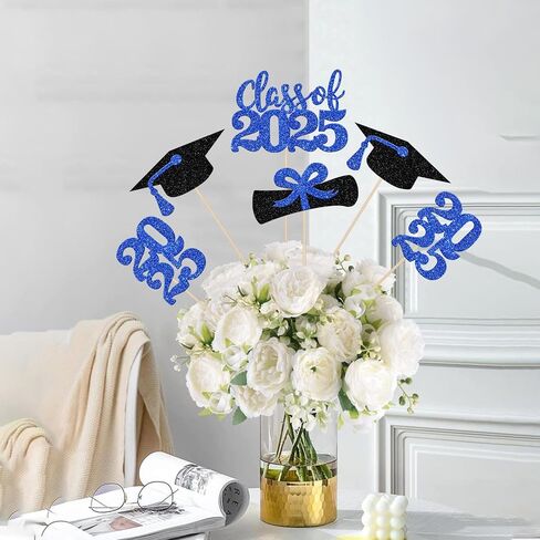 12 PCS Class of 2025 Centerpiece Stick 2025 Crurats Grad Toppers Diploma Carguation Cap 2025 Table Flower Contpiece Sticks for 2025 Tervement Thief Decorations Supplies Supplies Black in Saudi Arabia