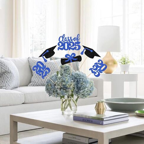 12 PCS Class of 2025 Centerpiece Stick 2025 Crurats Grad Toppers Diploma Carguation Cap 2025 Table Flower Contpiece Sticks for 2025 Tervement Thief Decorations Supplies Supplies Black in Saudi Arabia