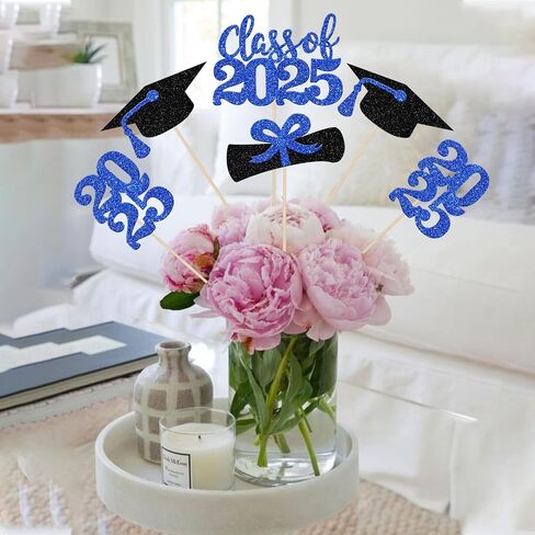 12 PCS Class of 2025 Centerpiece Stick 2025 Crurats Grad Toppers Diploma Carguation Cap 2025 Table Flower Contpiece Sticks for 2025 Tervement Thief Decorations Supplies Supplies Black in Saudi Arabia