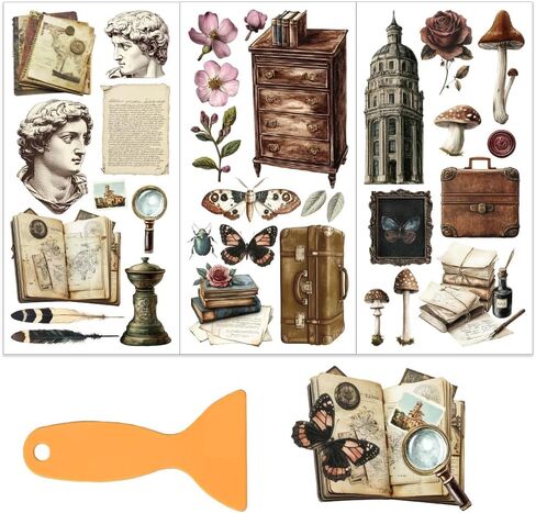 OLYCRAFT 3pcs/Set Decorative Tiles Rub on Transfers for Furniture and Crafts 6x12 Inch Vintage Pattern Furniture Decals Transfer Stickers Rub on Decal with 1pc Scraper for Furnitures Home Decoration in Saudi Arabia