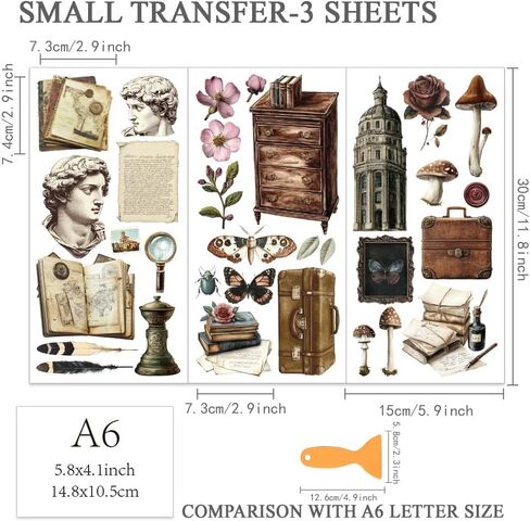 OLYCRAFT 3pcs/Set Decorative Tiles Rub on Transfers for Furniture and Crafts 6x12 Inch Vintage Pattern Furniture Decals Transfer Stickers Rub on Decal with 1pc Scraper for Furnitures Home Decoration in Saudi Arabia