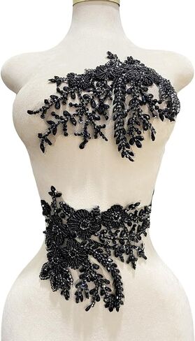 Pure Handmade Bodice lace Rhinestones Applique Sewing Stones Beads Crystal Trimming Patches Accessories for Weding Dress Decorations 1 Pair/Set 7.4X13.7inches (Silver) in Saudi Arabia