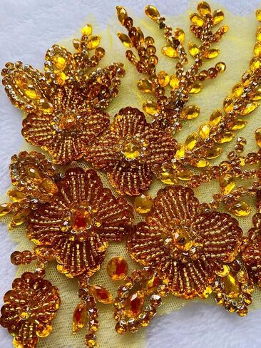 Pure Handmade Bodice lace Rhinestones Applique Sewing Stones Beads Crystal Trimming Patches Accessories for Weding Dress Decorations 1 Pair/Set 7.4X13.7inches (Silver) in Saudi Arabia