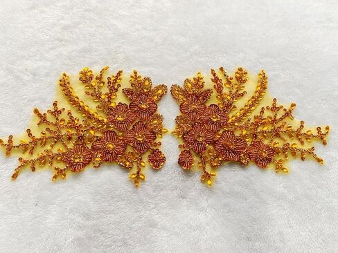 Pure Handmade Bodice lace Rhinestones Applique Sewing Stones Beads Crystal Trimming Patches Accessories for Weding Dress Decorations 1 Pair/Set 7.4X13.7inches (Silver) in Saudi Arabia