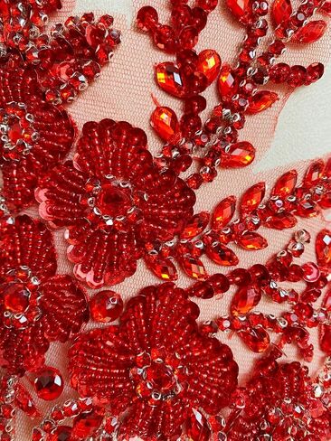 Pure Handmade Bodice lace Rhinestones Applique Sewing Stones Beads Crystal Trimming Patches Accessories for Weding Dress Decorations 1 Pair/Set 7.4X13.7inches (Silver) in Saudi Arabia