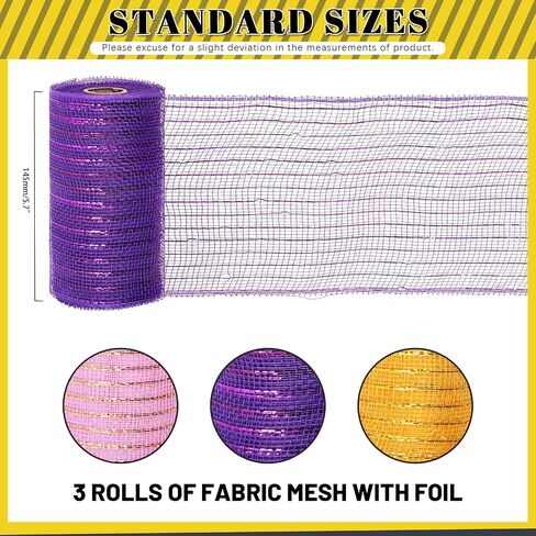3 Rolls 5.9" x 30 Feet Poly Mesh Ribbon, Metallic Foil Mesh Ribbon Decor Mesh Rolls Metallic Wire Mesh Ribbon Decor Mesh Ribbon Roll for Wreaths Decoration(Pink, Gold, Purple) in Saudi Arabia