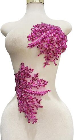 Pure Handmade Bodice lace Rhinestones Applique Sewing Stones Beads Crystal Trimming Patches Accessories for Weding Dress Decorations 1 Pair/Set 7.4X13.7inches (Silver) in Saudi Arabia