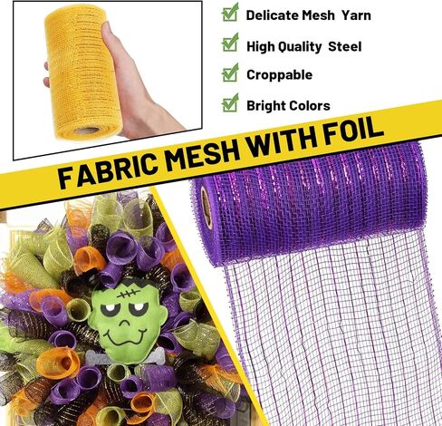 3 Rolls 5.9" x 30 Feet Poly Mesh Ribbon, Metallic Foil Mesh Ribbon Decor Mesh Rolls Metallic Wire Mesh Ribbon Decor Mesh Ribbon Roll for Wreaths Decoration(Pink, Gold, Purple) in Saudi Arabia