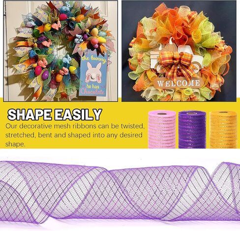 3 Rolls 5.9" x 30 Feet Poly Mesh Ribbon, Metallic Foil Mesh Ribbon Decor Mesh Rolls Metallic Wire Mesh Ribbon Decor Mesh Ribbon Roll for Wreaths Decoration(Pink, Gold, Purple) in Saudi Arabia