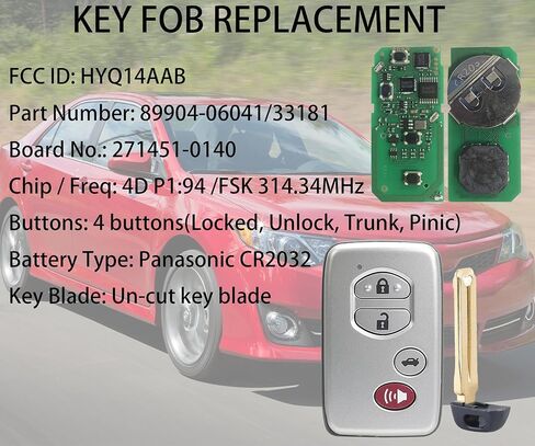 المفتاح الذكي لتويوتا RAV4 2008-2012، Alliskeys Key Fob مناسب لـ HYQ14AAB 271451-0140 89904-48100 in Kuwait