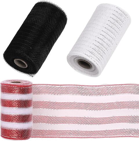 3 Rolls 5.9" x 30 Feet Poly Mesh Ribbon, Metallic Foil Mesh Ribbon Decor Mesh Rolls Metallic Wire Mesh Ribbon Decor Mesh Ribbon Roll for Wreaths Decoration(Pink, Gold, Purple) in Saudi Arabia