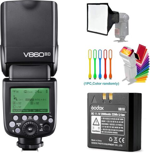 كاميرا مضيئة مضيئة V860II-N i-TTL 2.4G مزامنة عالية السرعة 1/8000s GN60 بطارية ليثيوم أيون مع جهاز إرسال X1T-N اللاسلكي متوافق مع كاميرات نيكون دي اس ال ار و 15 × 17 سم ضوء USB in Kuwait