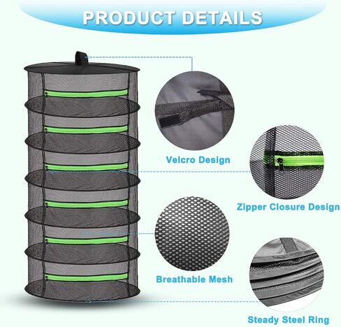 Plant Drying Rack 2FT Herb Dryer Rack,Plant Hanging Mesh Dry Net with Zippers,Collapsible Mesh Hydroponic Drying Rack Herb Dryer (6 Layer, Black) in Saudi Arabia