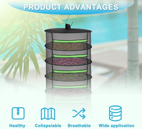 Plant Drying Rack 2FT Herb Dryer Rack,Plant Hanging Mesh Dry Net with Zippers,Collapsible Mesh Hydroponic Drying Rack Herb Dryer (6 Layer, Black) in Saudi Arabia
