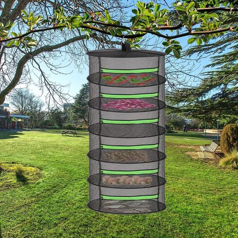Plant Drying Rack 2FT Herb Dryer Rack,Plant Hanging Mesh Dry Net with Zippers,Collapsible Mesh Hydroponic Drying Rack Herb Dryer (6 Layer, Black) in Saudi Arabia
