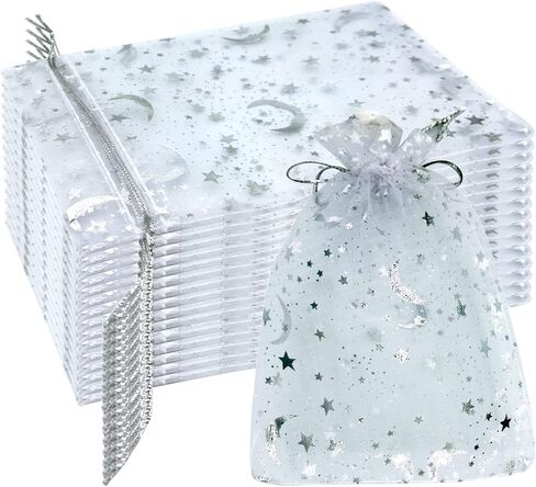 DIYOMR 120Pcs Dream Night Sky Star Moon Gold Organza Lovely Bags Jewelry Cosmetic Bags 4.3x6.3 Inch Drawstring Mesh Favor Pouches Giftwrap Bags for Wedding Party Gift Packaging (Purple) in Kuwait