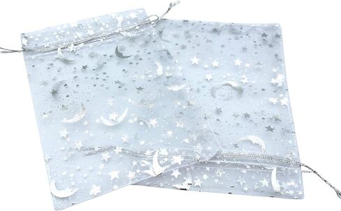 DIYOMR 120Pcs Dream Night Sky Star Moon Gold Organza Lovely Bags Jewelry Cosmetic Bags 4.3x6.3 Inch Drawstring Mesh Favor Pouches Giftwrap Bags for Wedding Party Gift Packaging (Purple) in Kuwait