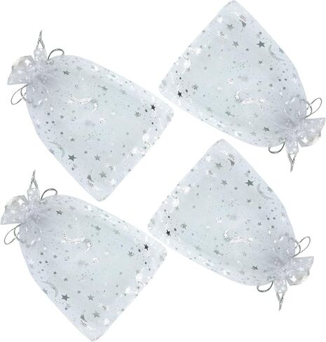 DIYOMR 120Pcs Dream Night Sky Star Moon Gold Organza Lovely Bags Jewelry Cosmetic Bags 4.3x6.3 Inch Drawstring Mesh Favor Pouches Giftwrap Bags for Wedding Party Gift Packaging (Purple) in Kuwait