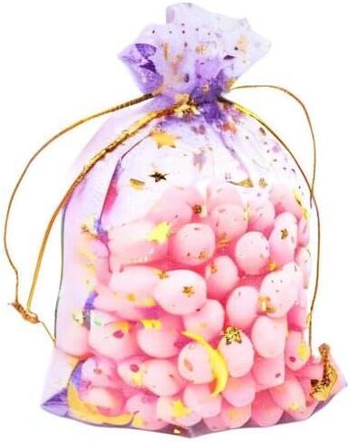 DIYOMR 120Pcs Dream Night Sky Star Moon Gold Organza Lovely Bags Jewelry Cosmetic Bags 4.3x6.3 Inch Drawstring Mesh Favor Pouches Giftwrap Bags for Wedding Party Gift Packaging (Purple) in Kuwait