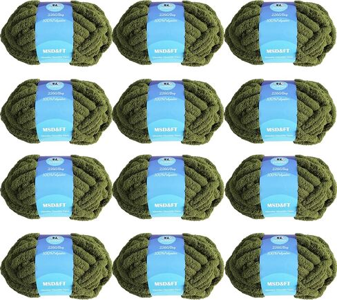 MSD&FT 12 Skeins of Chunky Chenille Yarn,100% Polyester, arm Knitting, Beginner Knitting (8 OZ/Skein) (12-001) in Kuwait