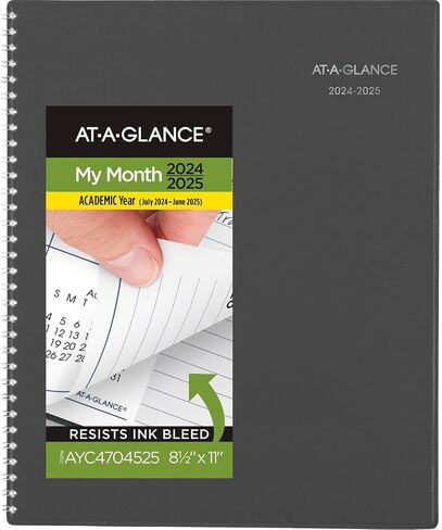 AT-A-GLANCE Planner 2025-2026 Academic, Monthly, 8-1/2" x 11", Large, Monthly Tabs, Flexible Cover, DayMinder, Charcoal (AYC47045) in Saudi Arabia