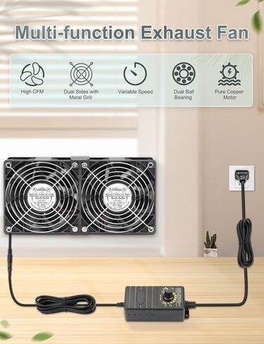 4 x 120mm Server Rack Fan DC 12V with AC Speed Control 110V 220V 240V, CPU Cooler with Big Airflow for Garage Computer RV Refrigerator Xbox Electronics Cooling Exhaust in Kuwait