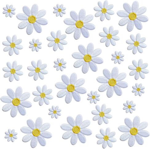 15Pcs Daisy Flower Iron On Patches 3 Sizes, Cute Embroidery Applique Patches for Girls Clothes Hats Bags Jackets Jeans DIY Decoration in Saudi Arabia