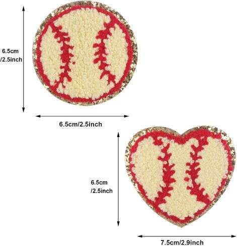 12 PCS Baseball Iron on Patches Gold Edges Chenille Embroidered Sew on Patches Baseball Applique Patches for Clothing, Pants,Bags, Hats, Jeans， DIY Decorative Clothing (White) in Saudi Arabia