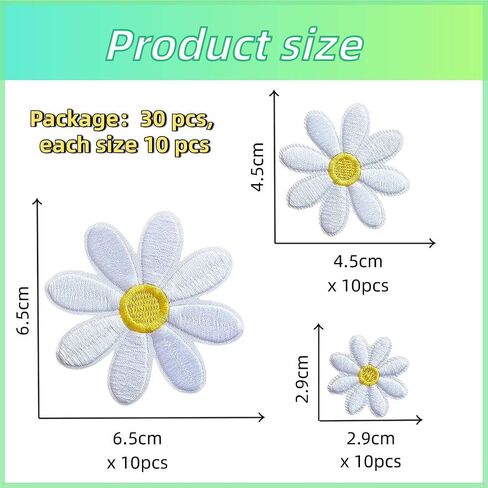 15Pcs Daisy Flower Iron On Patches 3 Sizes, Cute Embroidery Applique Patches for Girls Clothes Hats Bags Jackets Jeans DIY Decoration in Saudi Arabia