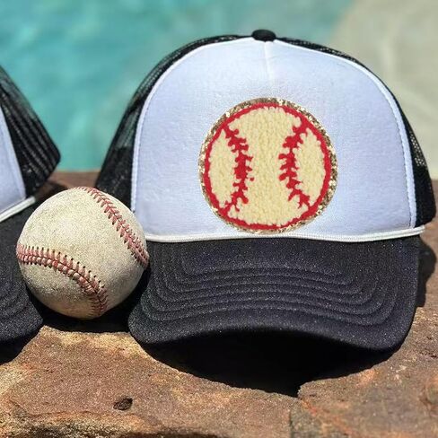 12 PCS Baseball Iron on Patches Gold Edges Chenille Embroidered Sew on Patches Baseball Applique Patches for Clothing, Pants,Bags, Hats, Jeans， DIY Decorative Clothing (White) in Saudi Arabia