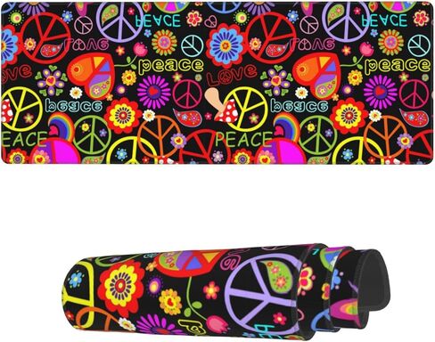 Famame Laptop Mouse Pad Colorful Hippie Peace Love Pattern Desk Mat with Stitched Edges 31.5X 11.8 inch Non-Slip Large Keyboard Rubber Writing Table Mat for Office Home in Saudi Arabia