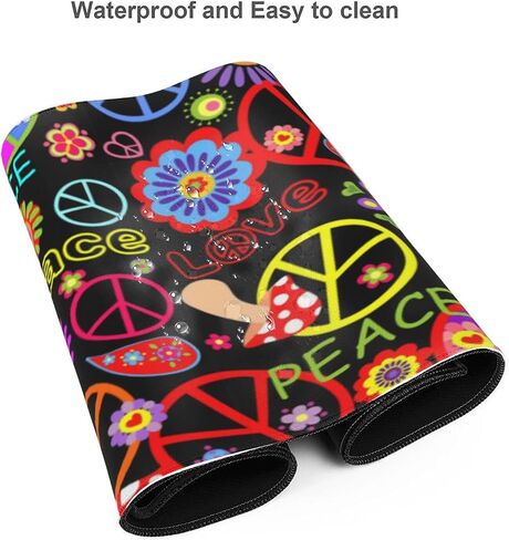 Famame Laptop Mouse Pad Colorful Hippie Peace Love Pattern Desk Mat with Stitched Edges 31.5X 11.8 inch Non-Slip Large Keyboard Rubber Writing Table Mat for Office Home in Saudi Arabia