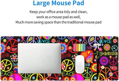 Famame Laptop Mouse Pad Colorful Hippie Peace Love Pattern Desk Mat with Stitched Edges 31.5X 11.8 inch Non-Slip Large Keyboard Rubber Writing Table Mat for Office Home in Saudi Arabia