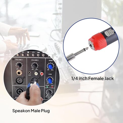 Speakon to 1/4 Adapter Connector, SpeakON Male Plug to 1/4 inch Female Connectors with Twist Lock, 6.35mm TS Jack to Speak-on Adapters for Speaker, Amp, DJ, PA (1pcs Blue and 1pcs Red) in Kuwait