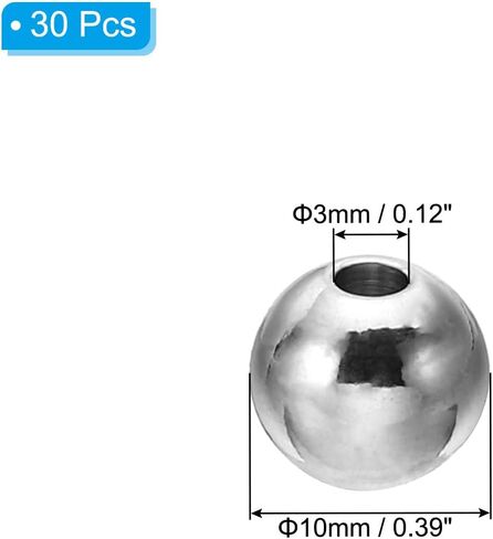 PATIKIL Smooth Round Spacer Beads, 30 Pcs 10mm OD 3mm ID 304 Stainless Steel Loose Balls Spacers Metallic Seamless Ball Beads for DIY Bracelet Necklace Earring Jewelry Making, Silver in Saudi Arabia