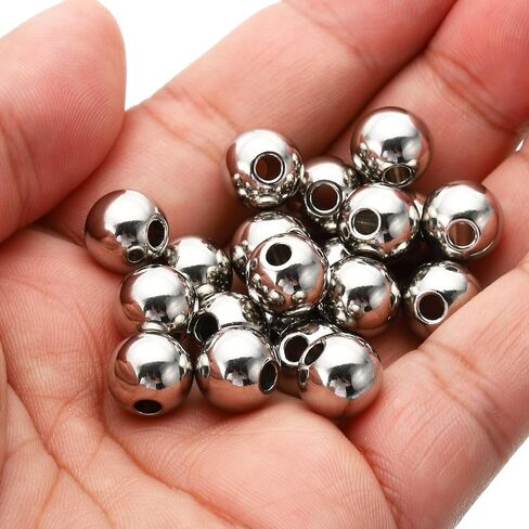 PATIKIL Smooth Round Spacer Beads, 30 Pcs 10mm OD 3mm ID 304 Stainless Steel Loose Balls Spacers Metallic Seamless Ball Beads for DIY Bracelet Necklace Earring Jewelry Making, Silver in Saudi Arabia