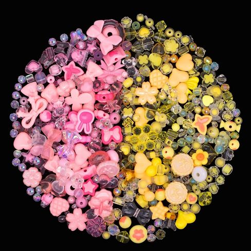 ZHIYUXI 6Colors Assorted Acrylic Beads for Bracelet Making Cute Beads for Jewelry Making Flower Bow Butterfly Candy Star Heart Gummybear Assorted Bead for Keychain Making Phone Charms in Saudi Arabia