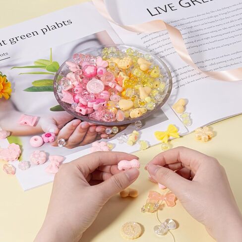 ZHIYUXI 6Colors Assorted Acrylic Beads for Bracelet Making Cute Beads for Jewelry Making Flower Bow Butterfly Candy Star Heart Gummybear Assorted Bead for Keychain Making Phone Charms in Saudi Arabia