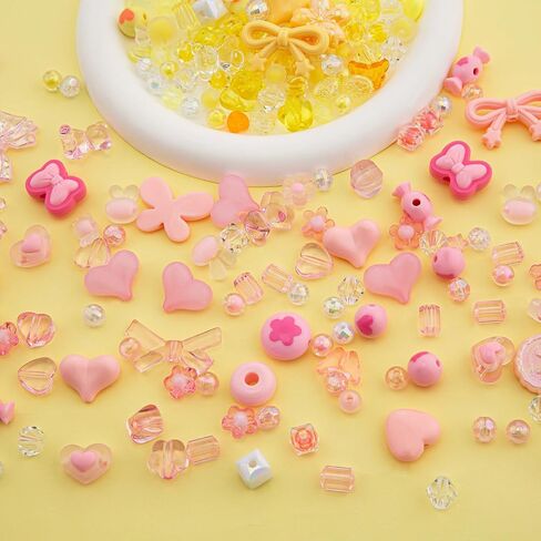 ZHIYUXI 6Colors Assorted Acrylic Beads for Bracelet Making Cute Beads for Jewelry Making Flower Bow Butterfly Candy Star Heart Gummybear Assorted Bead for Keychain Making Phone Charms in Saudi Arabia
