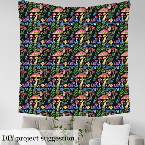 Erosebridal Mushroom Fabric by The Yard, Cute Snail Upholstery Fabric, Wild Mushrooms Floral Nature Plant DIY Decorative Fabric, Fantasy Waterproof Waterproof Fabric, Black Green Red, 1 Yard in Saudi Arabia