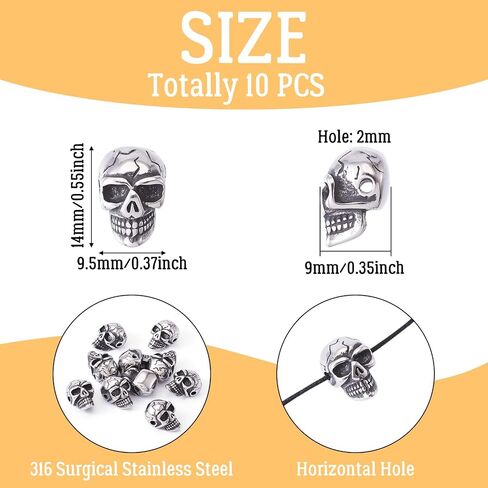 Pandahall 10pcs الفولاذ المقاوم للصدأ جمجمة الفواصل حبات 14x9.5x9mm هالوين الهيكل العظمي الفضفاض in Saudi Arabia