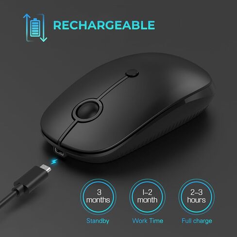 VssoPlor Type C Wireless Mouse, USB C MacBook Wireless Mouse, Black Silver | Dual Mode Cordless Mice with USB and Type C Receiver Compatible with PC, Laptop, MacBook and All USB C Devices in Kuwait