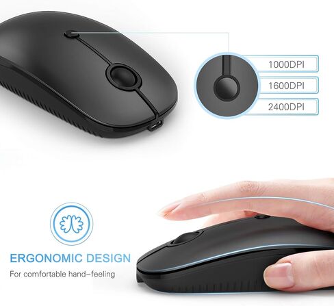 VssoPlor Type C Wireless Mouse, USB C MacBook Wireless Mouse, Black Silver | Dual Mode Cordless Mice with USB and Type C Receiver Compatible with PC, Laptop, MacBook and All USB C Devices in Kuwait