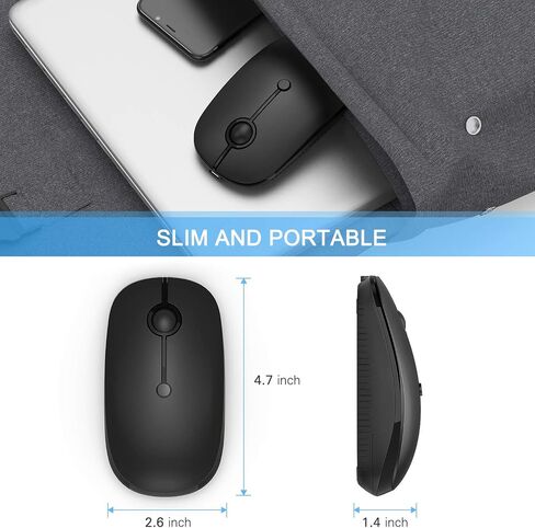 VssoPlor Type C Wireless Mouse, USB C MacBook Wireless Mouse, Black Silver | Dual Mode Cordless Mice with USB and Type C Receiver Compatible with PC, Laptop, MacBook and All USB C Devices in Kuwait